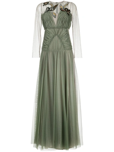 Antonio Marras Gathered Tulle Dress With Embroidery In Green