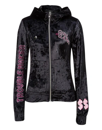 Philipp Plein Hoodie Sweatjacket "light Vil" In Black / Rose