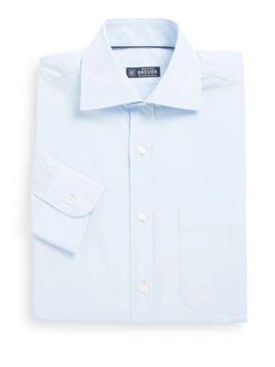 Breuer Solid Cotton Spread-collar Shirt In Blue