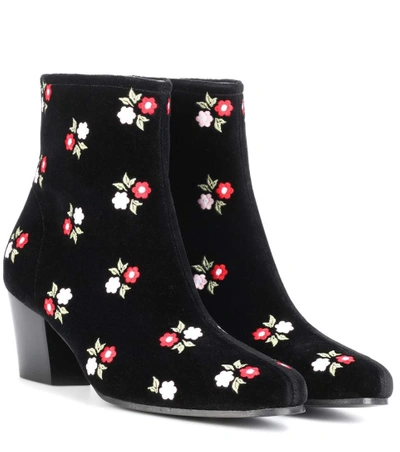 Alexa Chung Alexachung Woman Embroidered Velvet Ankle Boots Black In Blk/other