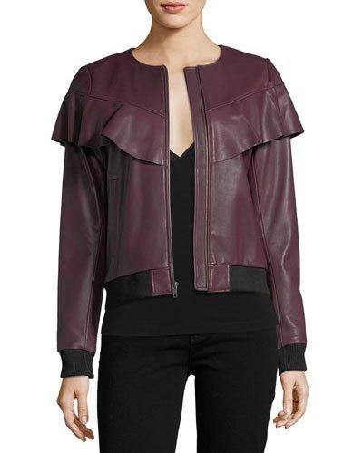 Parker Hera Zip-front Long-sleeve Leather Jacket In Cordovan