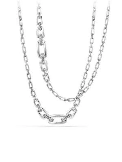 David Yurman Wellesley Sterling Silver Long Chain Necklace With Diamonds In White/silver