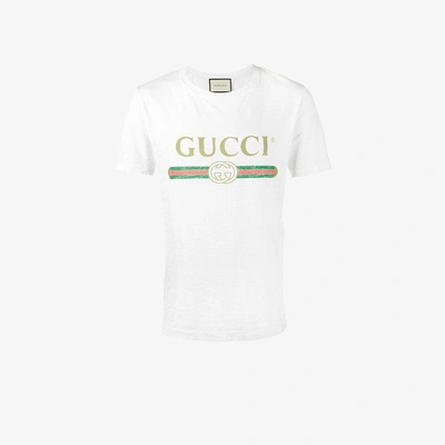 GUCCI T-SHIRT AUS GEWASCHENEM STOFF MIT GUCCI PRINT,440103X3F0512147157