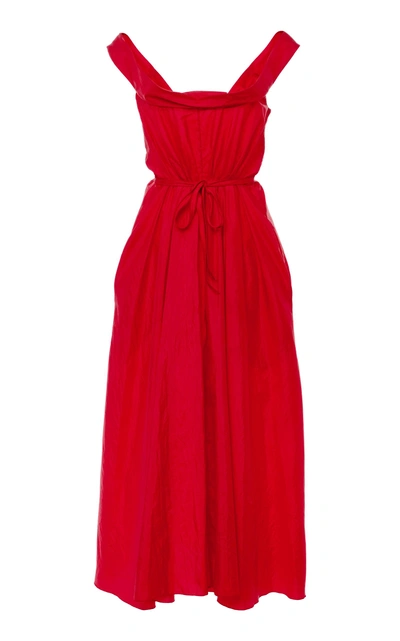 Brock Collection Davi Off-the-shoulder Taffeta Midi Dress In Red