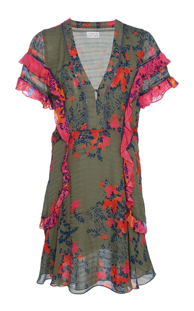 Tanya Taylor Rhett Falling Floral-print Silk Short Dress In Army