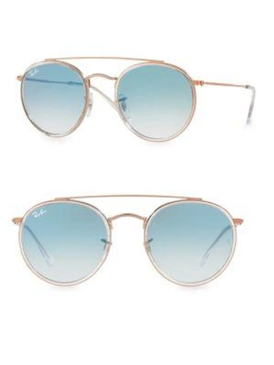 Ray Ban Rb3647 51mm Iconic Round Aviator Sunglasses In Blue Transparent