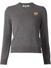 COMME DES GARÇONS PLAY EMBROIDERED HEART V-NECK JUMPER,AZN04711180415