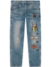GUCCI TAPERED JEANS WITH INSECTS EMBROIDERY,408637XR84212432917