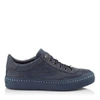 JIMMY CHOO ACE Navy Crocodile Printed Nubuck Leather Low Top Trainers with Navy Crystals,ACECRX S