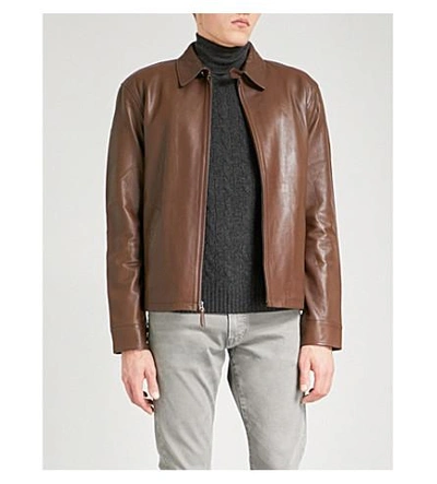 Polo Ralph Lauren Maxwell Lambskin Leather Zip Jacket In American Brown