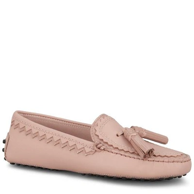 Tod's Gommino Driving Shoes In Leather In Pink