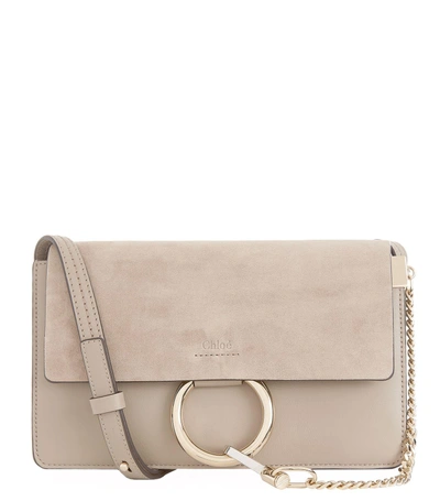 Chloé 'faye' Small Suede Flap Leather Crossbody Bag In Grey