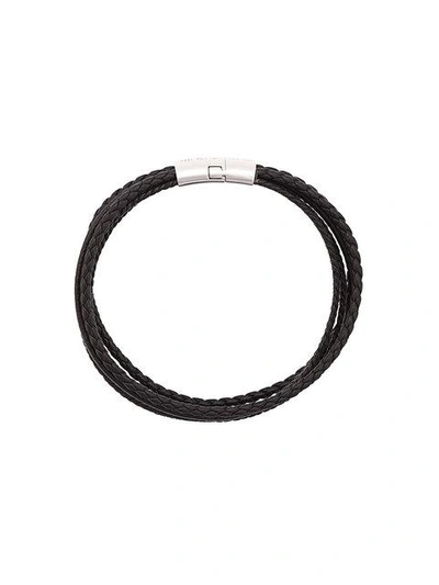 Tateossian Multi-layered Leather & Sterling Silver Bracelet In Black