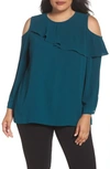 VINCE CAMUTO ASYMMETRICAL RUFFLE COLD SHOULDER TOP,9267019
