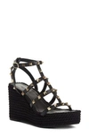 Valentino Garavani Rockstud Metallic Leather Wedge Espadrilles In Black