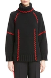 Alexander Mcqueen Stitch Detail Cashmere Turtleneck Sweater In Black/ Red
