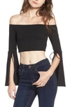 PRIVACY PLEASE BENNY OFF THE SHOULDER CROP TOP,PPTO1088QS-17