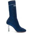 VETEMENTS VETEMENTS LUREX SOCK ANKLE BOOTS IN BLUE,METALLICS,16244