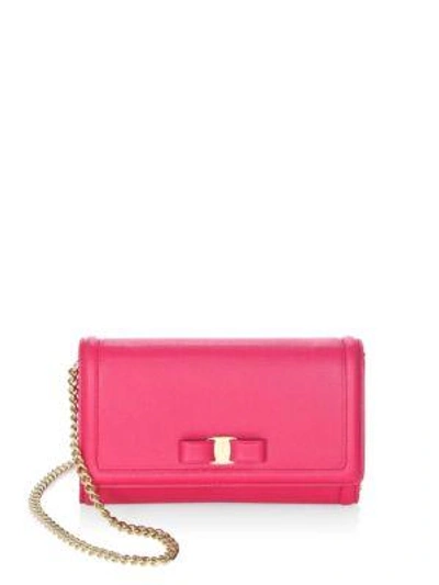 Ferragamo Miss Vara Score Leather Mini Bag In Begonia Pink/gold