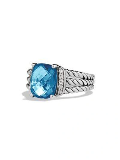 David Yurman Petite Wheaton Ring With Hampton Blue Topaz And Diamonds