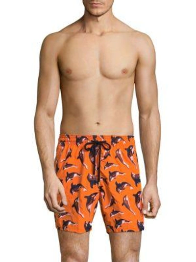 Vilebrequin Limited Edition Mistral Embroidered Whale Swim Trunks In Orange