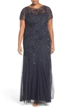 ADRIANNA PAPELL FLORAL BEADED GODET GOWN,091897241
