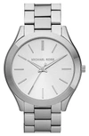 Michael Kors Unisex Slim Runway Stainless Steel Bracelet Watch 42mm In Silver
