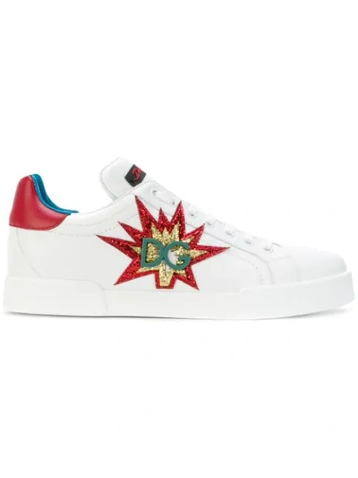 Dolce & Gabbana Leather Portofino Sneakers With Patch In White