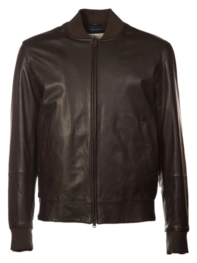 Brunello Cucinelli Leather Bomber Jacket In Dark Brown