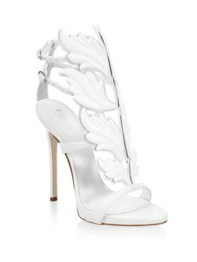Giuseppe Zanotti Wing Detail Stiletto Sandals In Bianco Patent Leather/leather