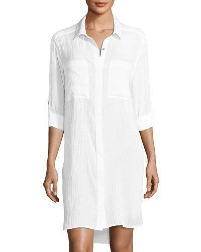 Seafolly Crinkle Twill Beach Coverup Shirt In White