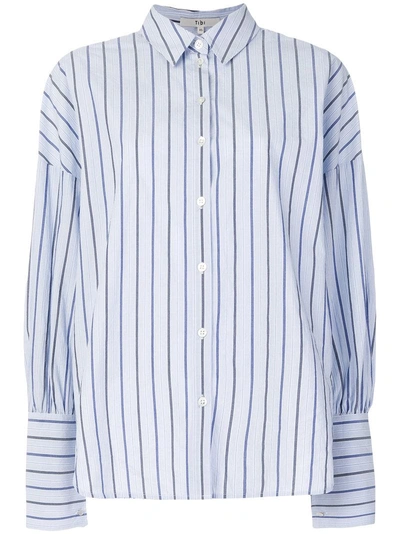 Tibi Striped Cotton Shirt In Light Blue