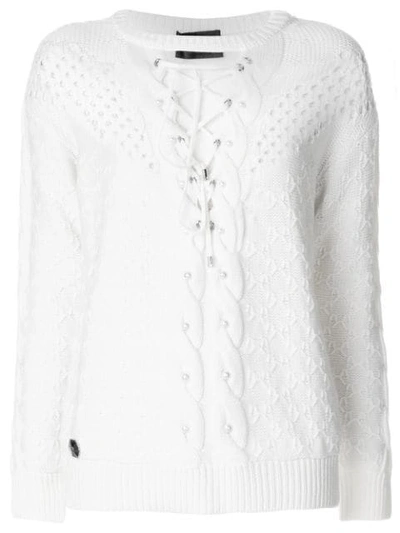 Philipp Plein Pullover Round Neck Ls "kiss All" In White