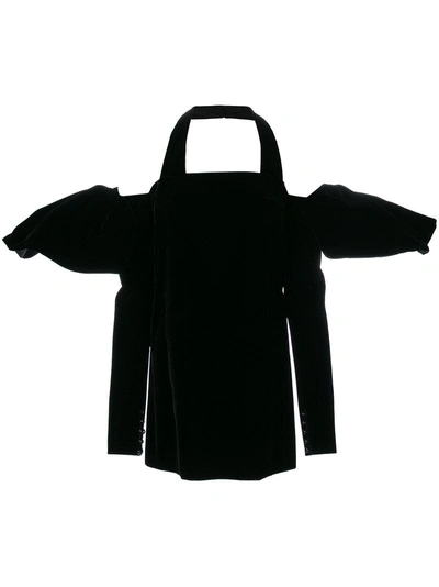 Saint Laurent Strapless Mini Dress With Ruffles In Black Velvet