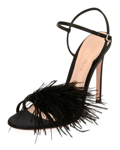 Gianvito Rossi Feather-embellished Satin Sandal