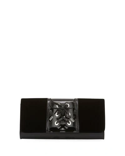 Perrin Paris Le Corset Leather And Velvet Clutch In Black