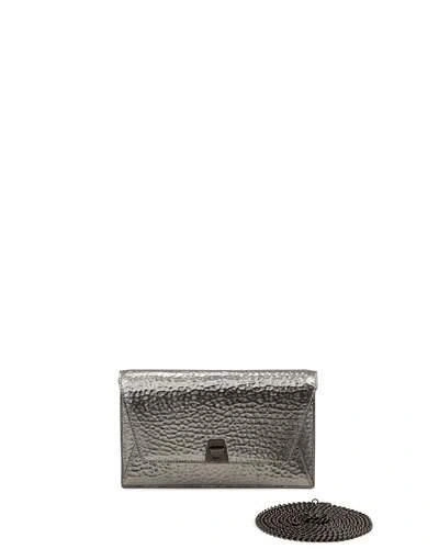 Akris Large Anouk Envelope Metallic Leather Crossbody Bag In Silver