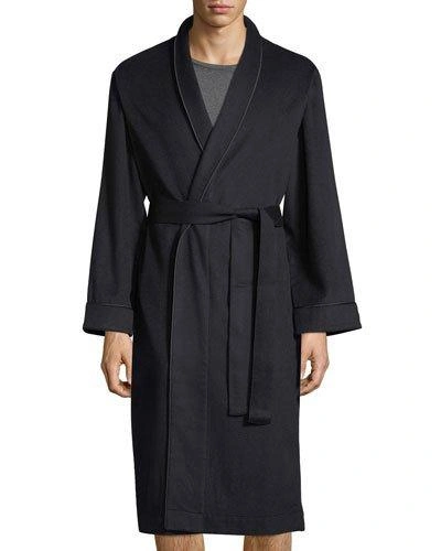Neiman Marcus Cashmere Belted Dressing Gown, Black In Navy