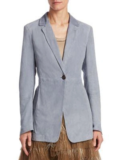 Brunello Cucinelli Suede One-button Blazer Jacket In Periwink