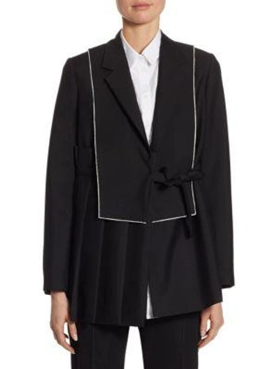 Jil Sander Pleated Notched-collar Side-tie Wool-mohair Coat In Black