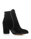 CHARLOTTE OLYMPIA WOMEN'S ALBA VELVET BLOCK HEEL BOOTIES,80048136E005361