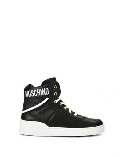 Moschino 20mm Leather Logo High Top Sneakers In White/black