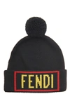 Fendi Logo Intarsia Wool Knit Beanie Hat In Black
