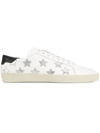 Saint Laurent California Star Detail Low Sneakers In White,silver,black