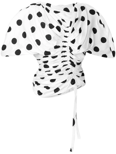 Jacquemus Le Vallauris Fronce Polka Dot Ruched Top In White