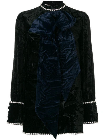 Gucci Swarovski Crystal-embellished Embossed Velvet Top In Black/blue