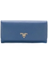 Prada Logo Plaque Continental Wallet In Blue