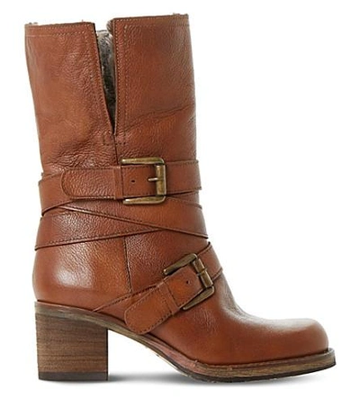 Dune Roko Fluffy-trimmed Calf-leather Boots In Tan-leather
