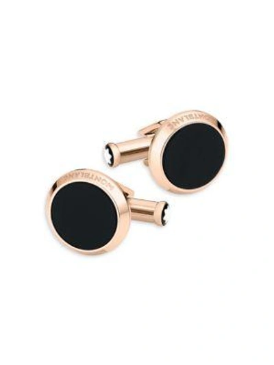 Montblanc Onyx-inlay Round Rose Golden Cufflinks