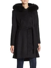 George Simonton Fox Fur-trimmed Belted Cashmere Coat In Black
